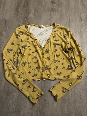 Stella Tweed Mustard Floral Button-Front Crop Top + Matching Cami Top